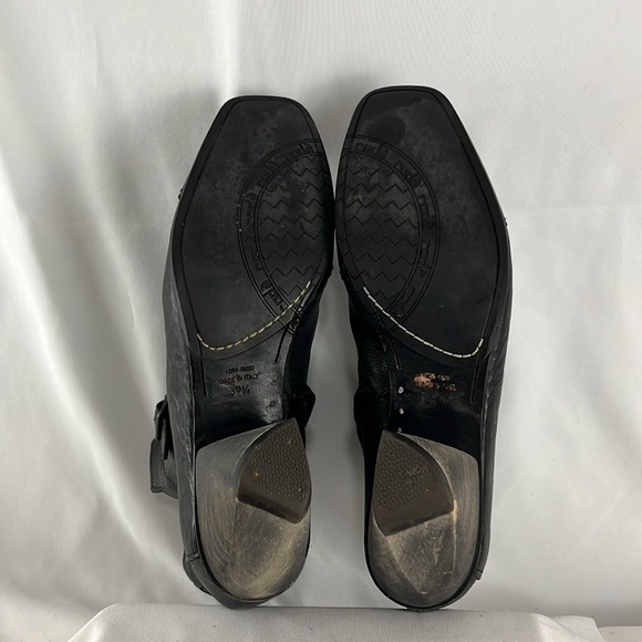 Roda Italian-Made Witchy Black Leather Boots w/ Geometric Wooden Block Heels - Picture 9 of 16